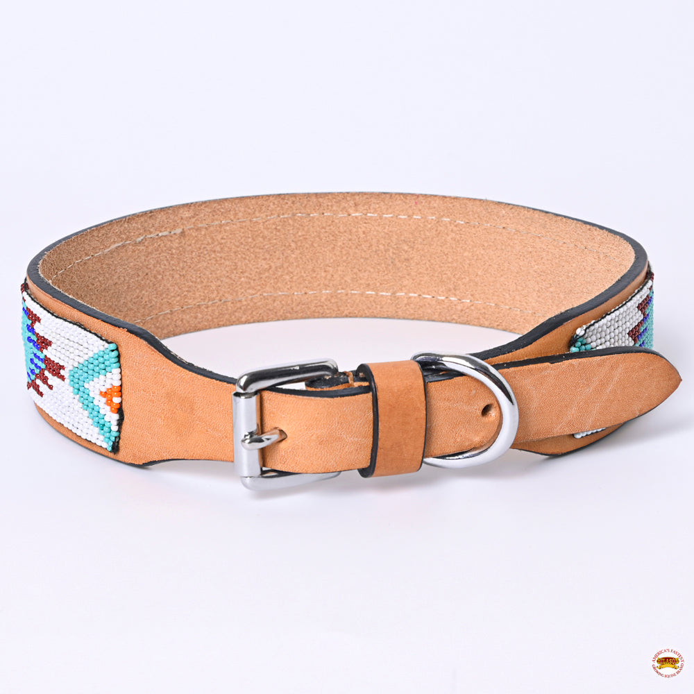 Hilason Western Style Heavy Duty Beaded American Leather Pet Dog Collar