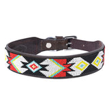 Hilason Sunflower Floral Hand Tooled Strong Genuine Leather Dog Collar Black