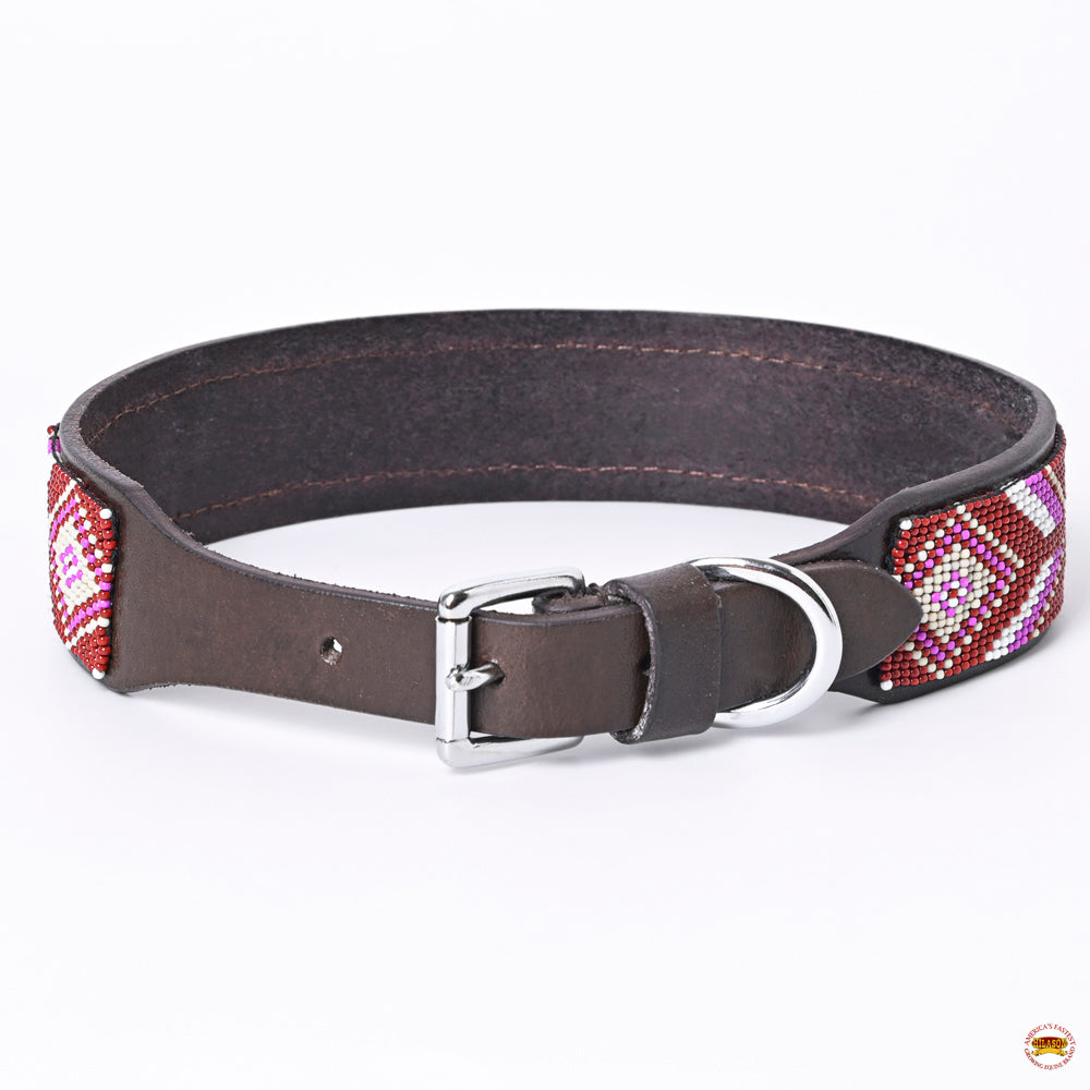Hilason Western Style Heavy Duty Beaded American Leather Pet Dog Collar