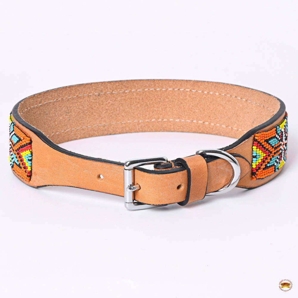 Hilason Western Style Heavy Duty Beaded American Leather Pet Dog Collar