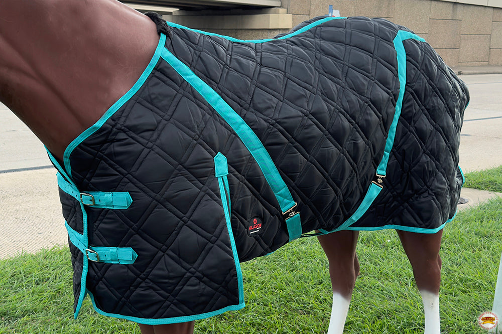 HILASON Western Horse Stable Turnout Blanket Quilted Black With Turquoise