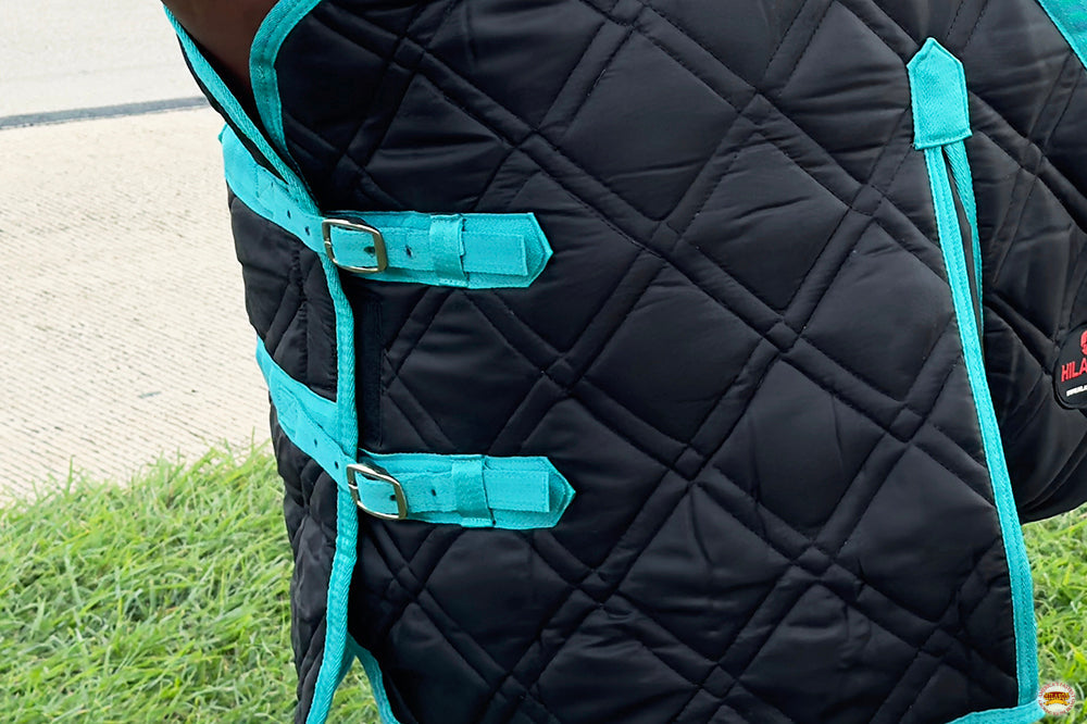 HILASON Western Horse Stable Turnout Blanket Quilted Black With Turquoise