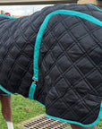 HILASON Western Horse Stable Turnout Blanket Quilted Black With Turquoise