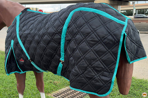 HILASON Western Horse Stable Turnout Blanket Quilted Black With Turquoise