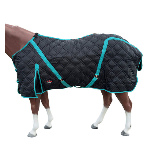 HILASON Western Horse Stable Turnout Blanket Quilted Black With Turquoise