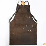 HILASON Genuine Leather Adjustable Work Apron With Tool Pockets Brown