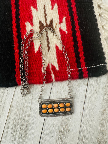 Navajo Sterling Silver & Orange Spiny Bar Necklace