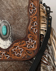 OHLAY MESSENGER Hand Tooled Hair-on Genuine Leather women bag western handbag purse