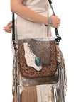 OHLAY MESSENGER Hand Tooled Hair-on Genuine Leather women bag western handbag purse