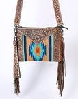 OHLAY KBG242 Cross Body Hand Tooled Upcycled Wool Genuine Leather women bag western handbag purse