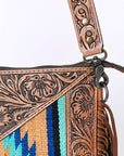 OHLAY KBG242 Cross Body Hand Tooled Upcycled Wool Genuine Leather women bag western handbag purse