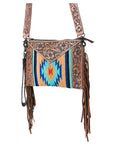OHLAY KBG242 Cross Body Hand Tooled Upcycled Wool Genuine Leather women bag western handbag purse
