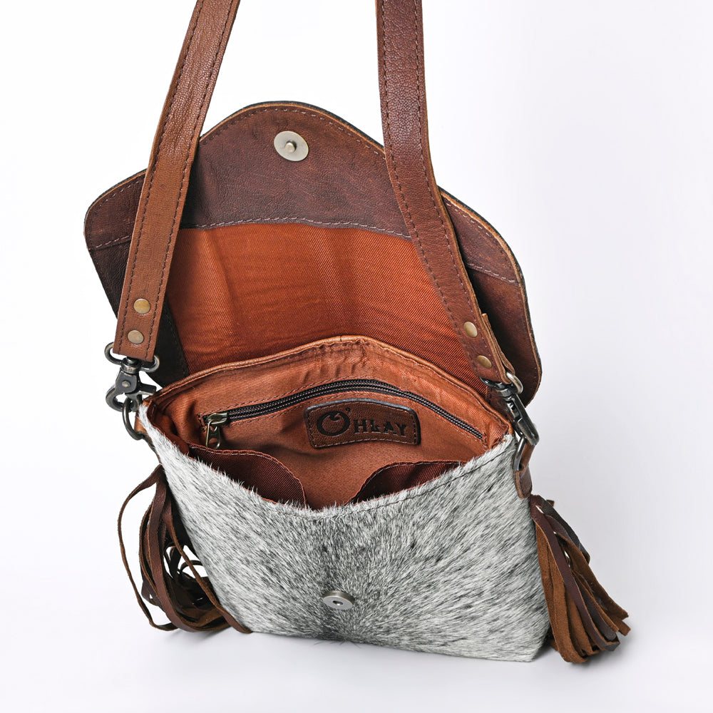 OHLAY KBG272 Cross Body Hand Tooled Hair-On Genuine Leather women bag western handbag purse