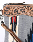OHLAY WRISTLET Hand Tooled Upcycled Wool  Genuine Leather women bag western handbag purse