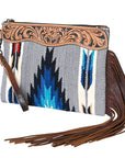 OHLAY WRISTLET Hand Tooled Upcycled Wool  Genuine Leather women bag western handbag purse