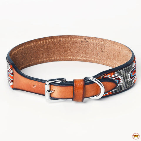 Stylish Handcrafted Leather Dog Collar with Beadwork | Everes Ranch