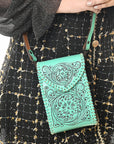 American Darling Cell Phone Holder Hand Tooled Genuine Leather Women Bag Western Handbag