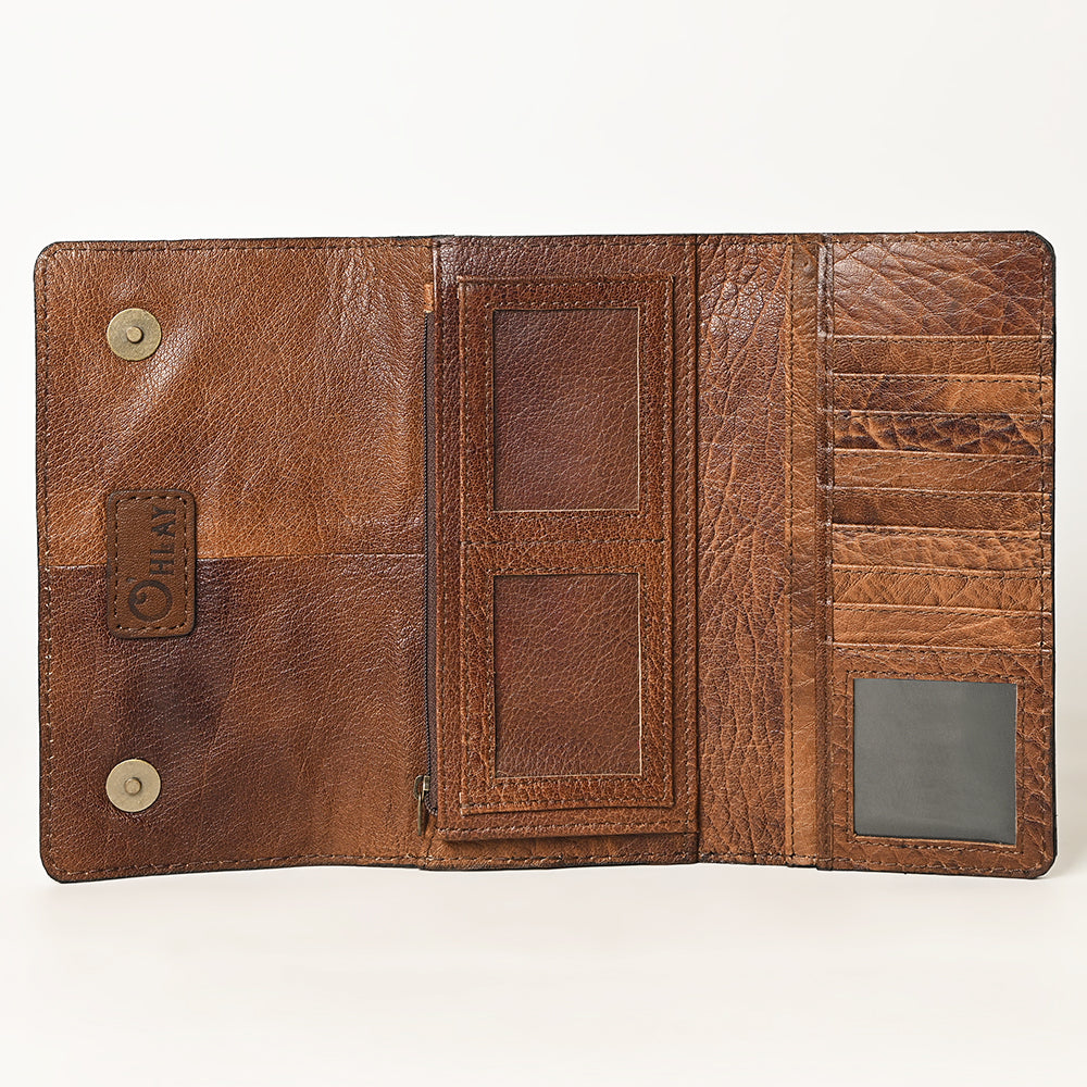 OHLAY WALLET Hand Tooled Genuine Leather women bag western handbag purse