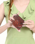 OHLAY Genuine Leather Hand Tooled Bifold Wallet bag western handbag purse