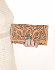 OHLAY WALLET Hand Tooled  Genuine Leather women bag western handbag purse