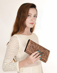 OHLAY WALLET Hand Tooled  Genuine Leather women bag western handbag purse