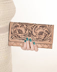 OHLAY WALLET Hand Tooled  Genuine Leather women bag western handbag purse