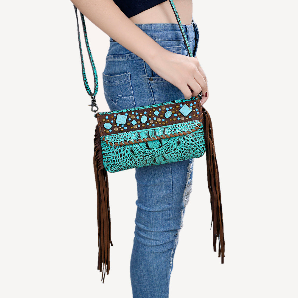 American Darling ADBG1241 Crocodile Embossed Genuine Leather Women Bag Western Handbag Purse