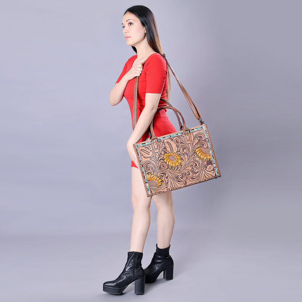 American Darling Briefcase Hand Tooled Genuine Leather Women Bag Western Handbag Purse