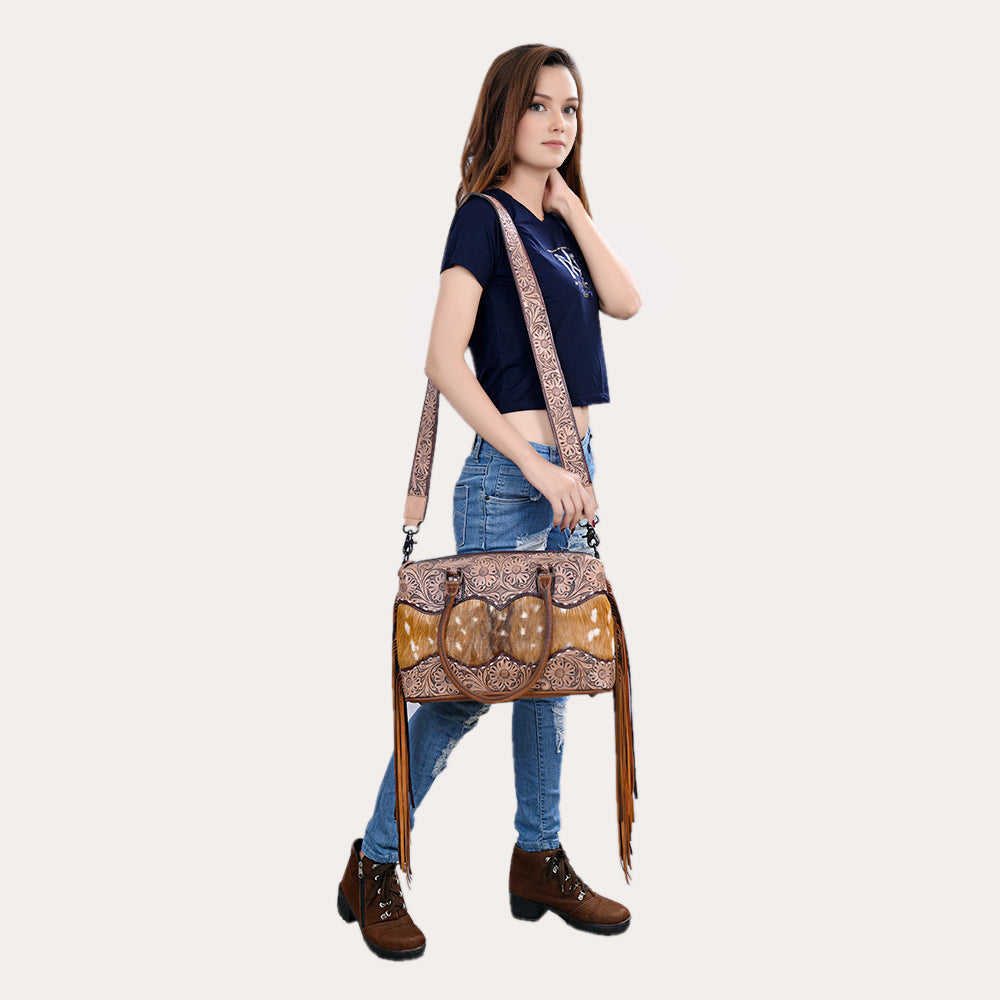 American Darling ADBG1258 Hand Tooled Hair-On Genuine Leather Women Bag Western Handbag Purse
