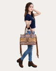 American Darling ADBG1258 Hand Tooled Hair-On Genuine Leather Women Bag Western Handbag Purse