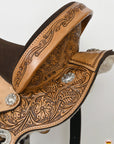 HILASON Western Horse Flex Tree Floral Trail Barrel Racing Genuine American Leather Saddle