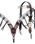 Hilason Horse Hand Carved American Hair On Leather Breast Collar Headstall Brown