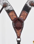 Hilason Horse Hand Carved American Hair On Leather Breast Collar Headstall Brown