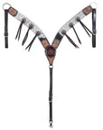 Hilason Horse Hand Carved American Hair On Leather Breast Collar Headstall Brown