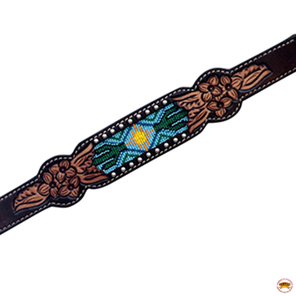 Hilason Horse Floral Hand Carved American Leather Breast Collar Headstall Beaded Brown
