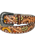KBBTF102 OHLAY BEAUTIFULLY HAND TOOLED GENUINE AMERICAN LEATHER BELT MEN AND WOMEN