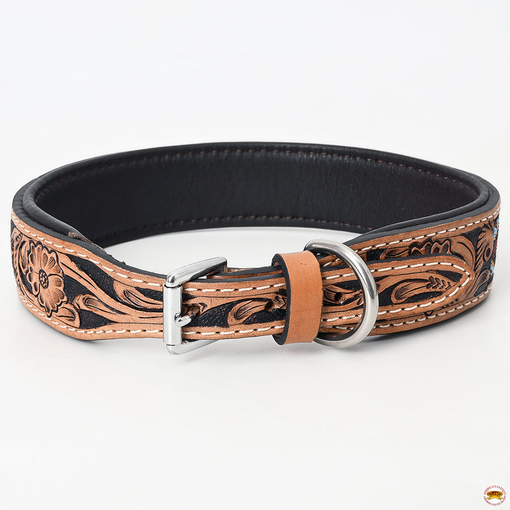 Hilason Western Style Heavy Duty Beaded American Leather Pet Dog Collar
