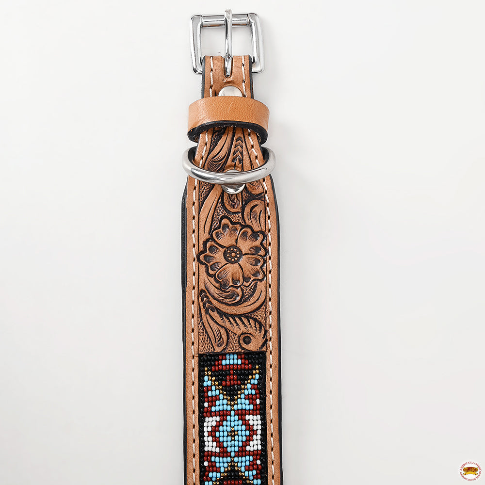 Hilason Western Style Heavy Duty Beaded American Leather Pet Dog Collar