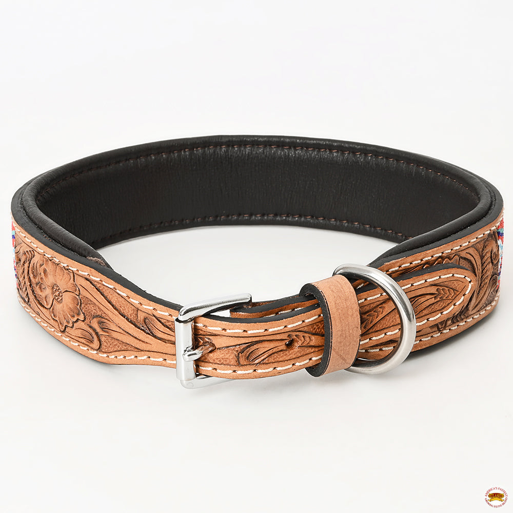 Hilason Western Style Heavy Duty Beaded American Leather Pet Dog Collar