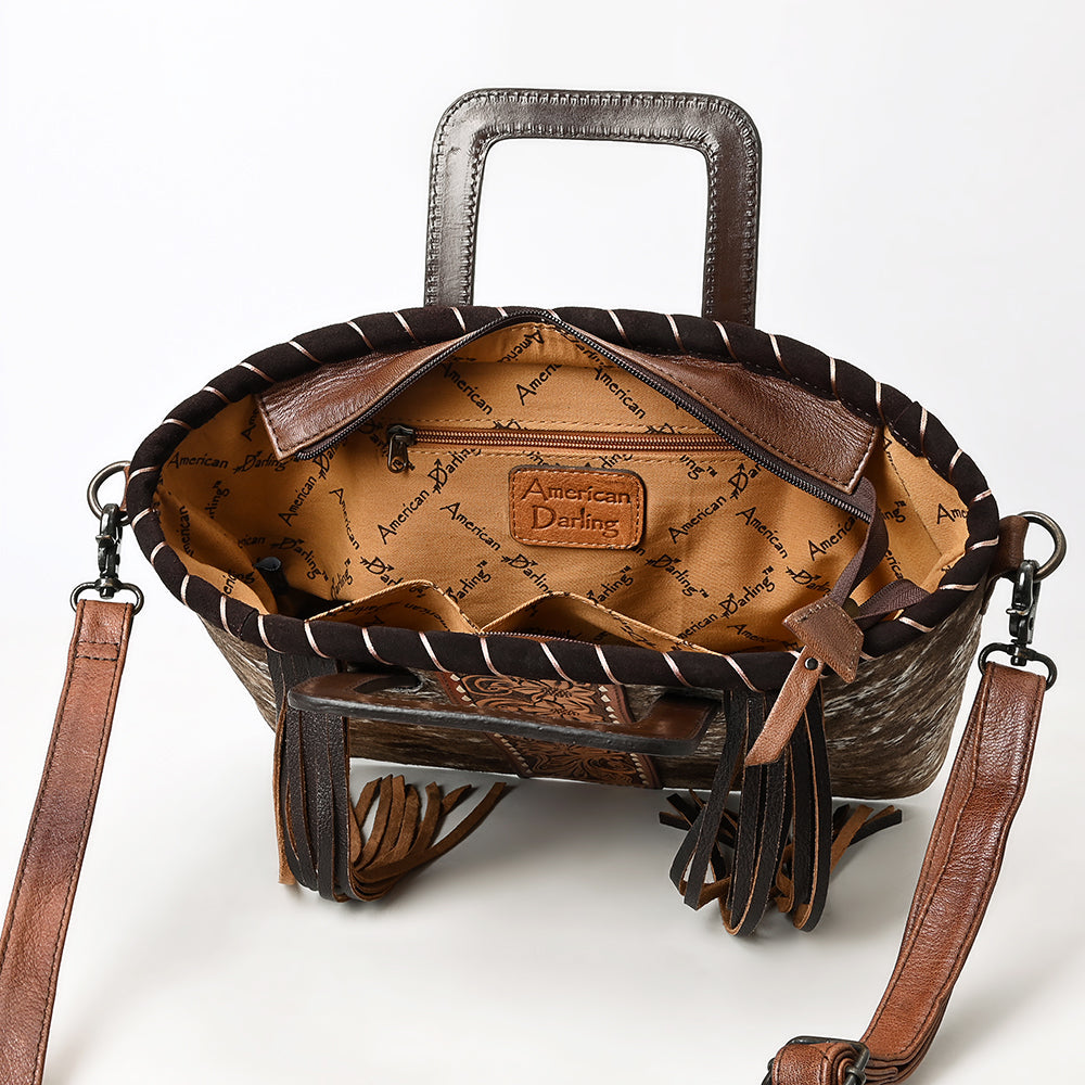 American Darling Adbg1298 Tote Hand Tooled Hair-On Genuine Leather Women Bag Western Handbag Purse
