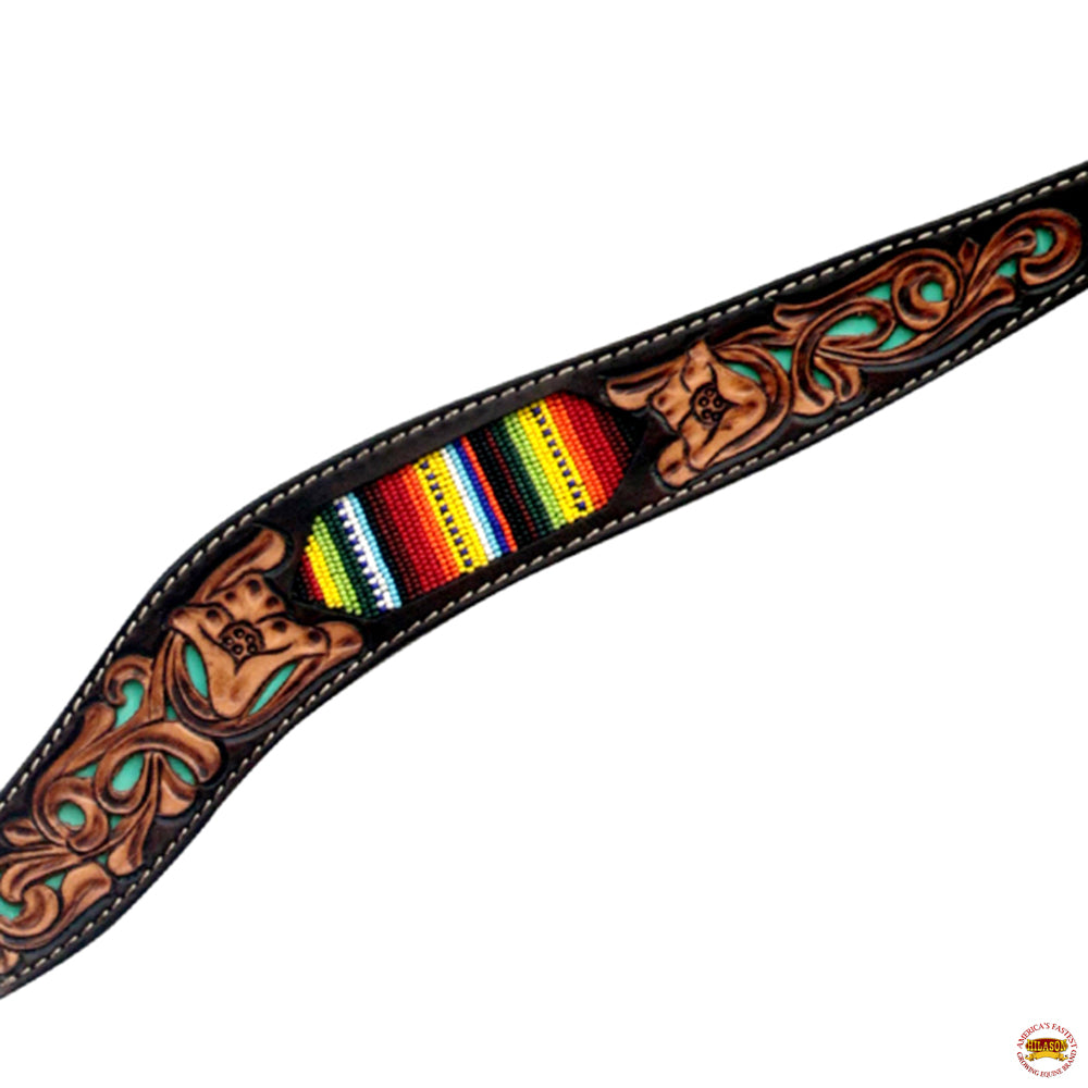 Hilason Horse Floral Hand Carved American Leather Breast Collar Headstall Beaded Brown
