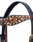 Hilason Horse Floral Hand Carved American Leather Breast Collar Headstall Concho Brown