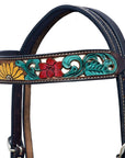 Hilason Horse Floral Hand Painted American Leather Breast Collar Headstall Brown
