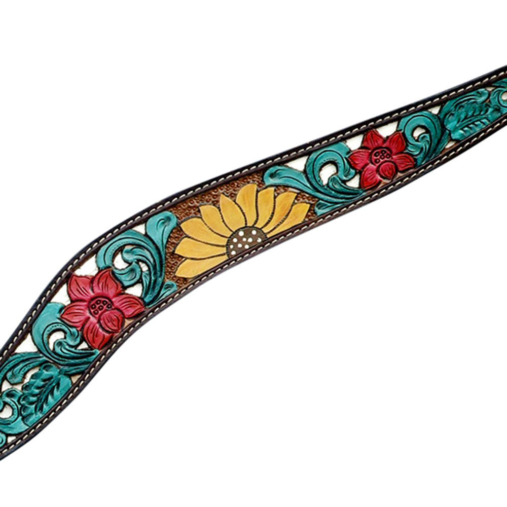 Hilason Horse Floral Hand Painted American Leather Breast Collar Headstall Brown