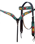 Hilason Horse Floral Hand Painted American Leather Breast Collar Headstall Brown