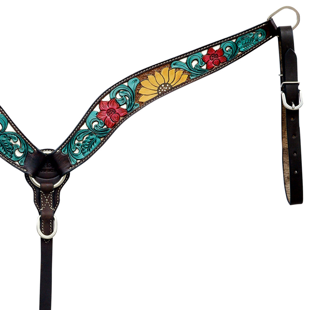 Hilason Horse Floral Hand Painted American Leather Breast Collar Headstall Brown