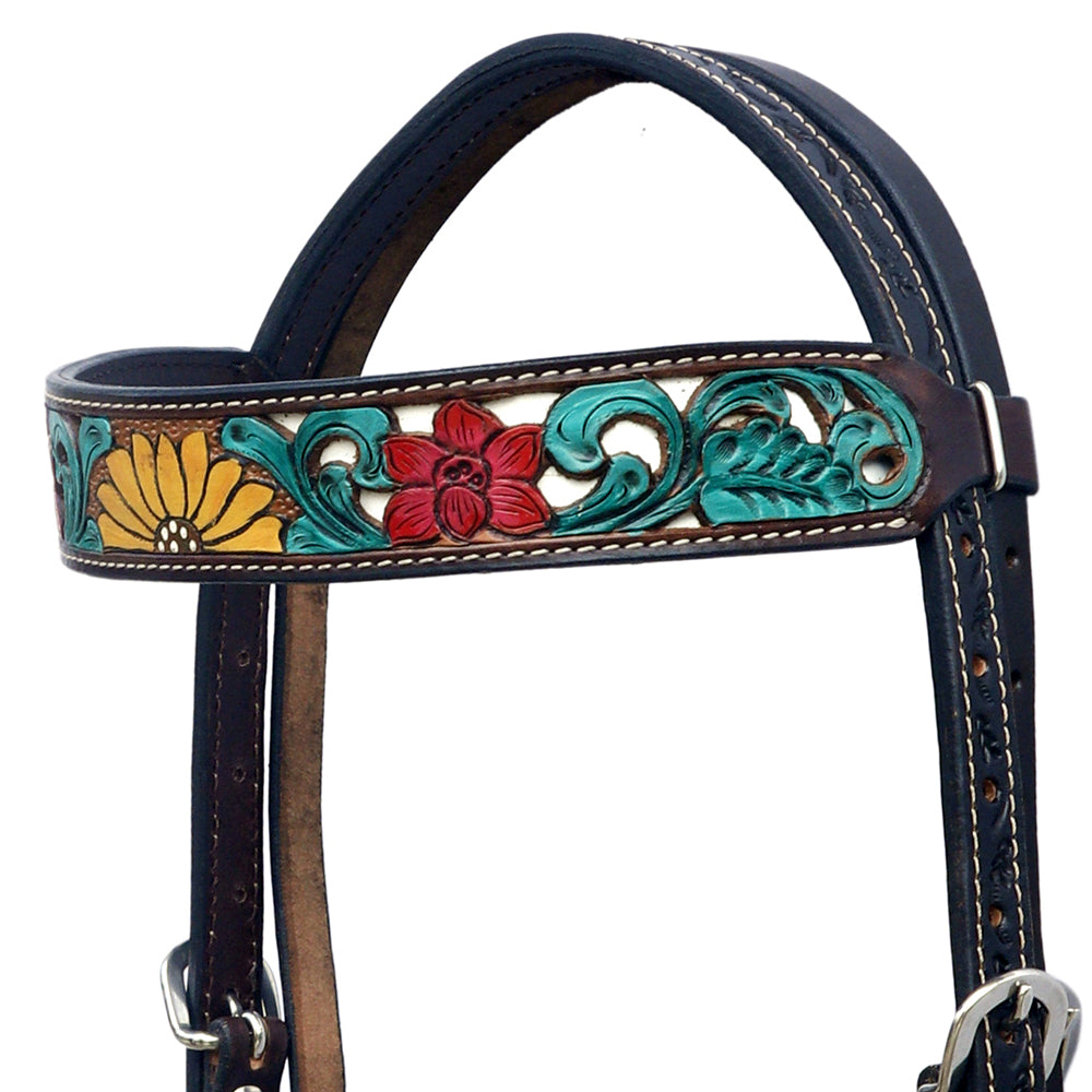 Hilason Horse Floral Hand Painted American Leather Breast Collar Headstall Brown