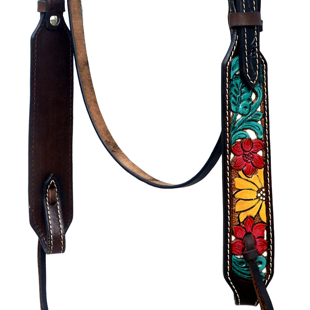 Hilason Horse Floral Hand Painted American Leather Breast Collar Headstall Brown