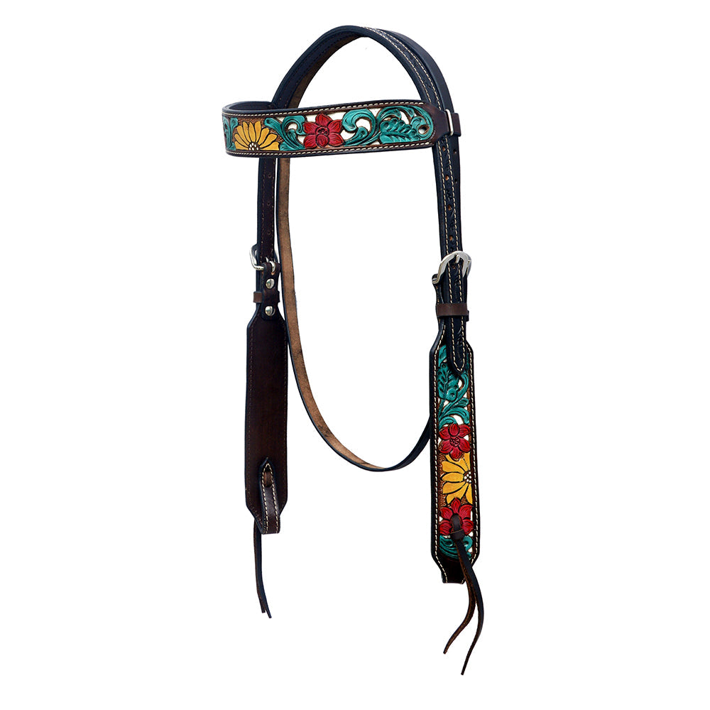 Hilason Horse Floral Hand Painted American Leather Breast Collar Headstall Brown