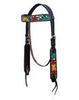 Hilason Horse Floral Hand Painted American Leather Breast Collar Headstall Brown
